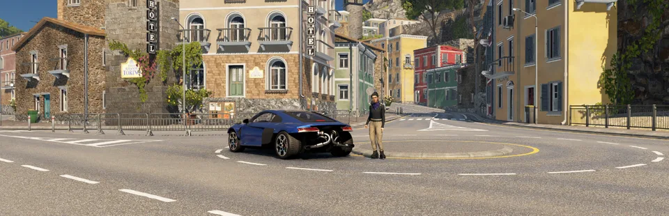 CPM 2 open-world street scene with a blue sports car
